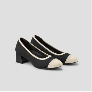 VIVAIA (NWOT) Julie Pro Almond-Toe Chunky Heels, Black/Cream, Size 39 (8 US)